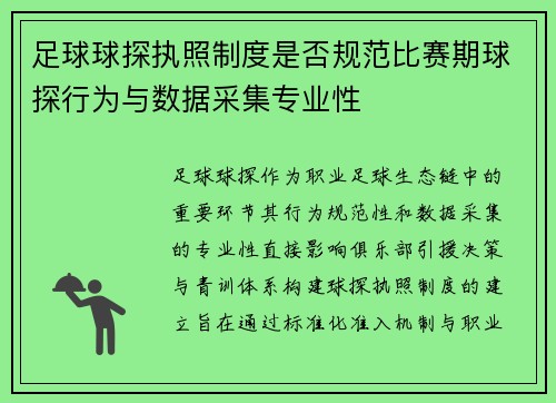 足球球探执照制度是否规范比赛期球探行为与数据采集专业性